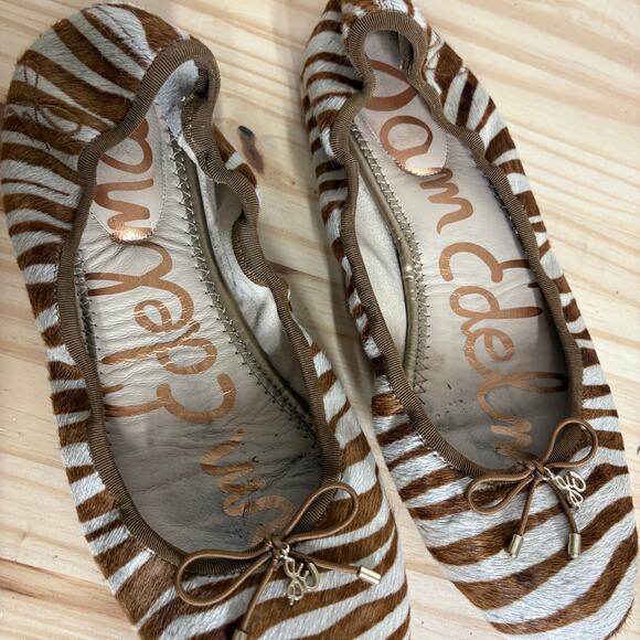 Sam Edelman 8.5 Fur Dyed Cow Hair Felicia Luxe Ballet Shoes Brown Zebra Print - Picture 3 of 11